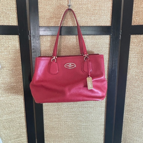 Coach Red Leather Tote Bag - Picture 2 of 9